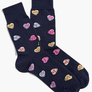JCrew Men's Trouser Socks- Navy Blue Conversation Hearts- super fun- NWT
